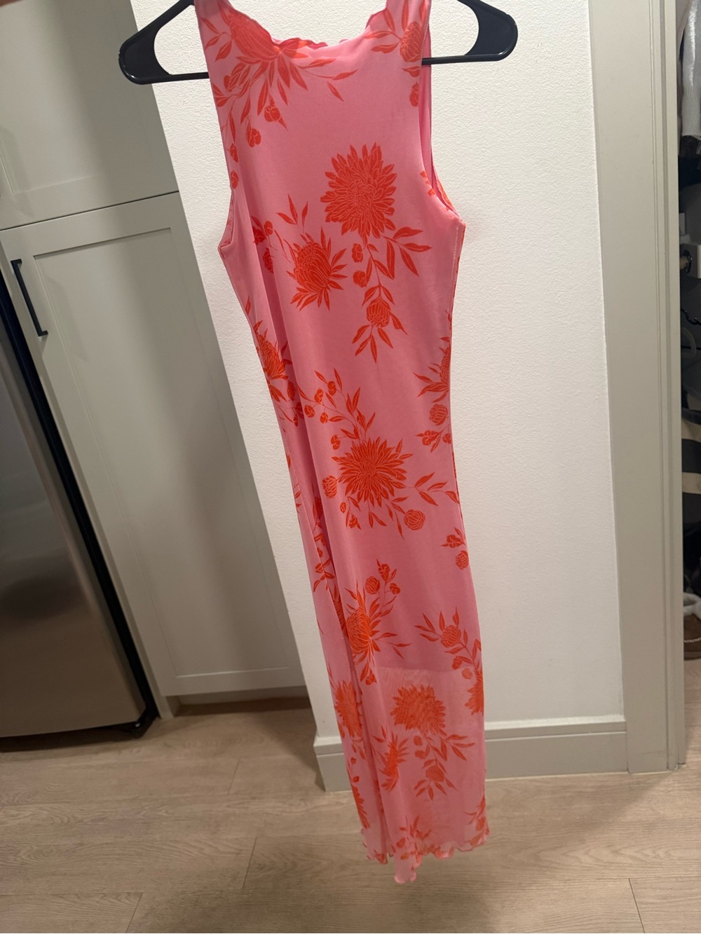 Pink & Orange Floral Midi Dress - Sleeveless